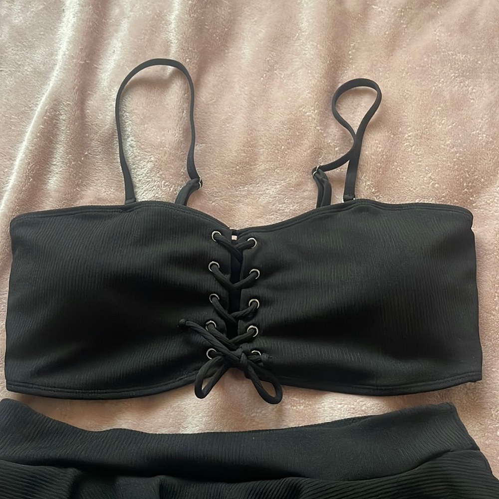 Lace-Up Front High Waited Bikini, size 1X, brand new without tags
